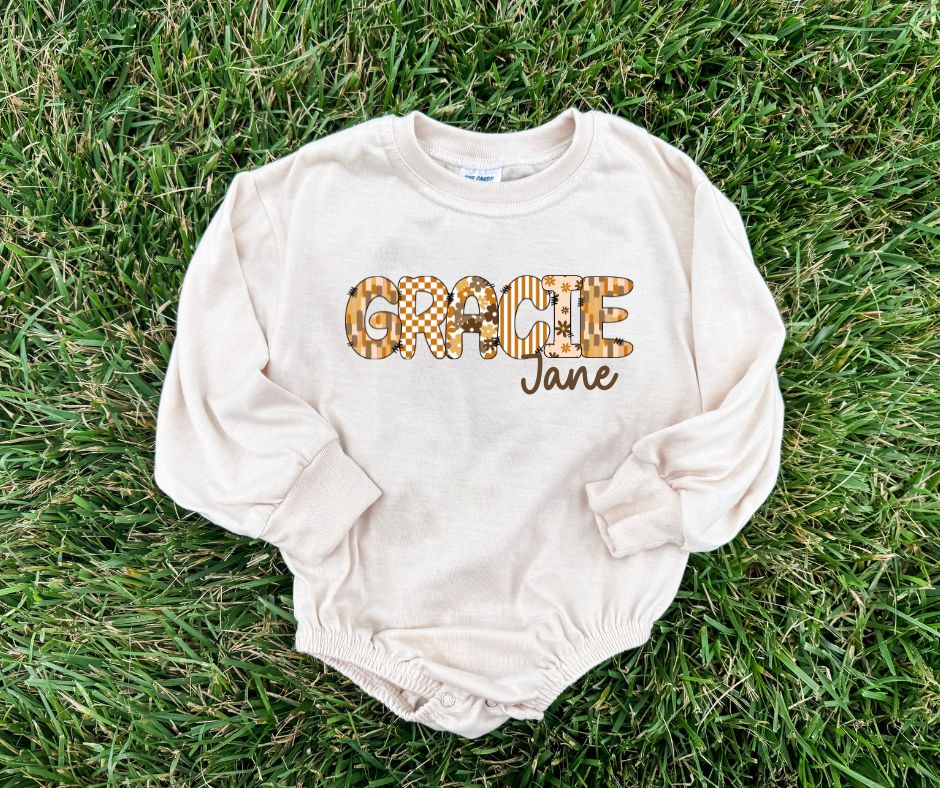 Fall Custom Name Long Sleeve Bubble Romper