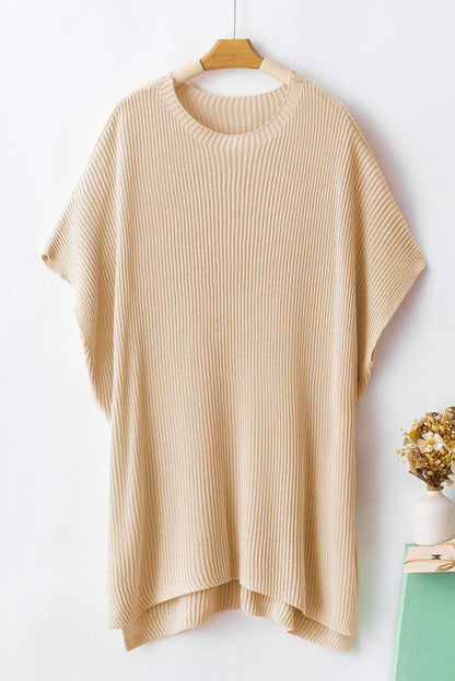 Short Sleeve Side Slit Sweater: Apricot