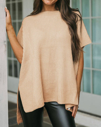 Short Sleeve Side Slit Sweater: Apricot