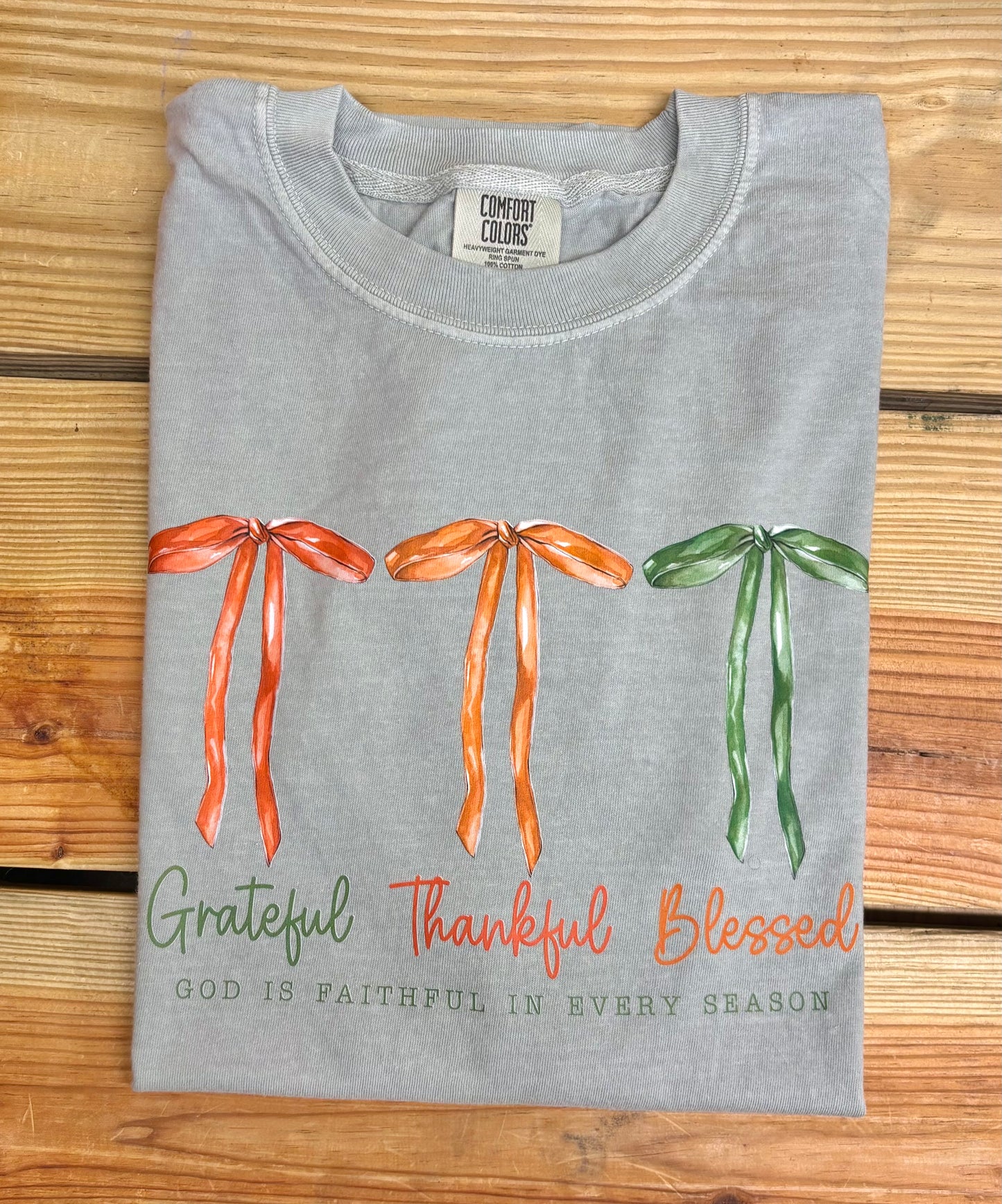 Grateful, Thankful Blessed Bow Tee