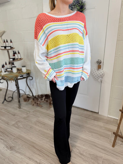 Loopy Fruit Knit Contrast Sleeve Sweater