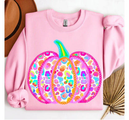 Neon Leopard Pumpkin Crewneck