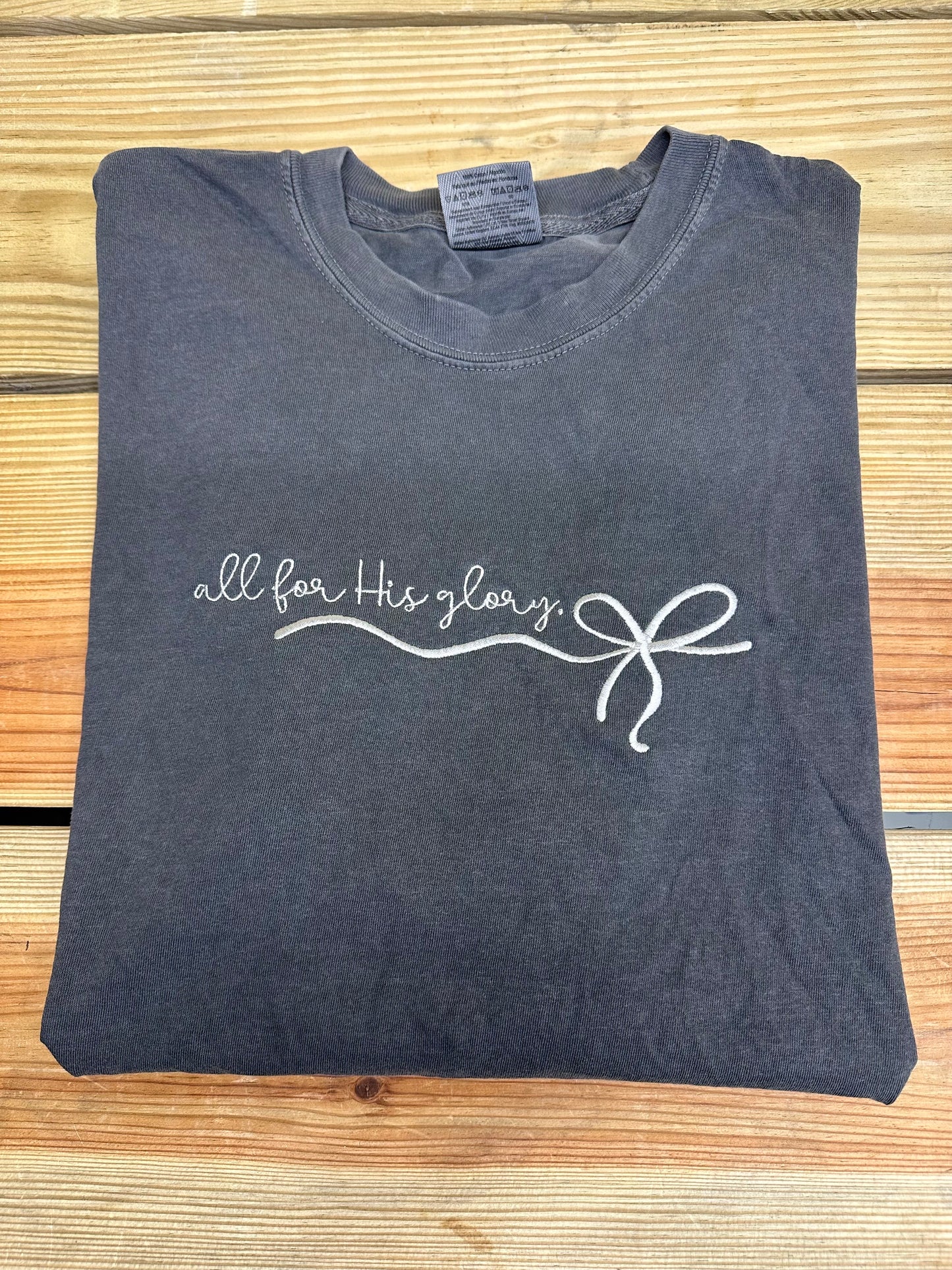 All for His Glory Bow Embroidered Tee