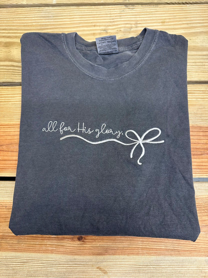 All for His Glory Bow Embroidered Tee