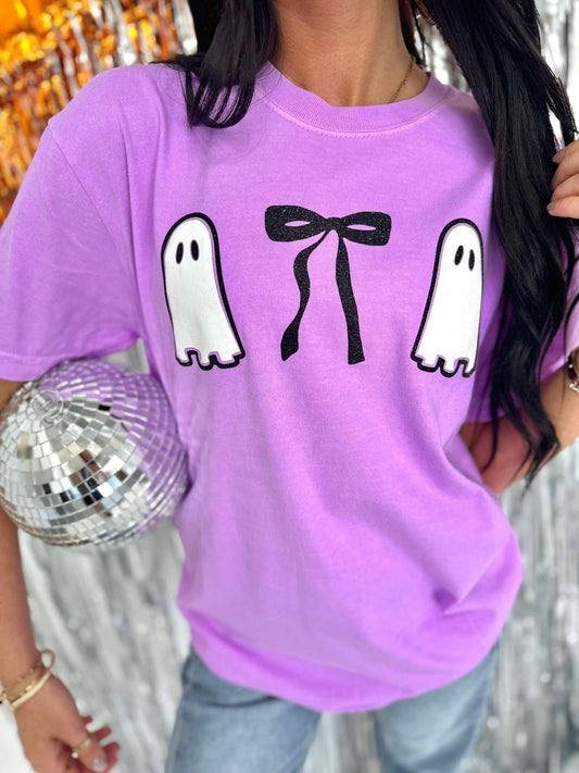 Bow & Ghost Glitter Puff Screen Print Tee