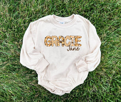 Fall Custom Name Long Sleeve Bubble Romper