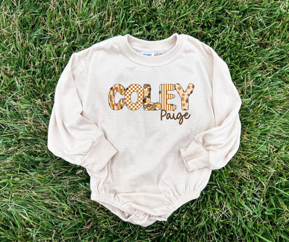 Fall Custom Name Long Sleeve Bubble Romper