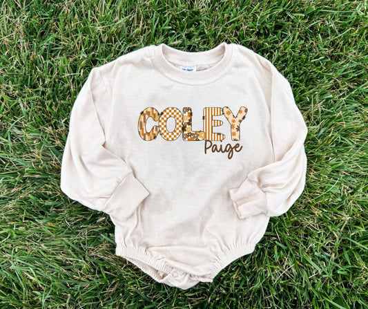 Fall Custom Name Long Sleeve Bubble Romper
